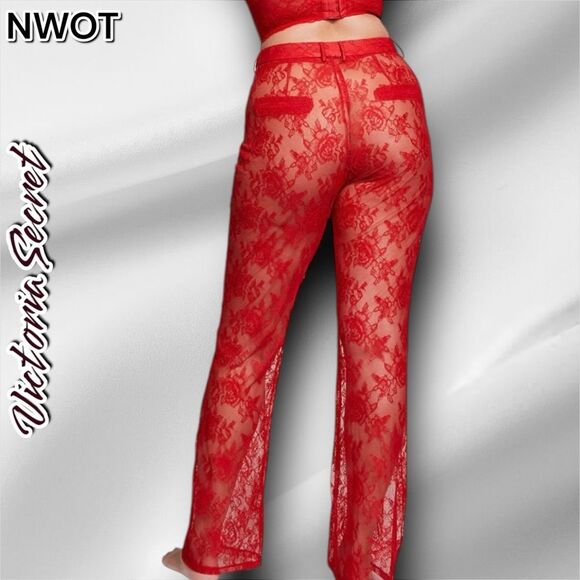 New NWOT Victoria's Secret VS Archives Red Rose Lace Pants - Medium - Picture 2 of 4